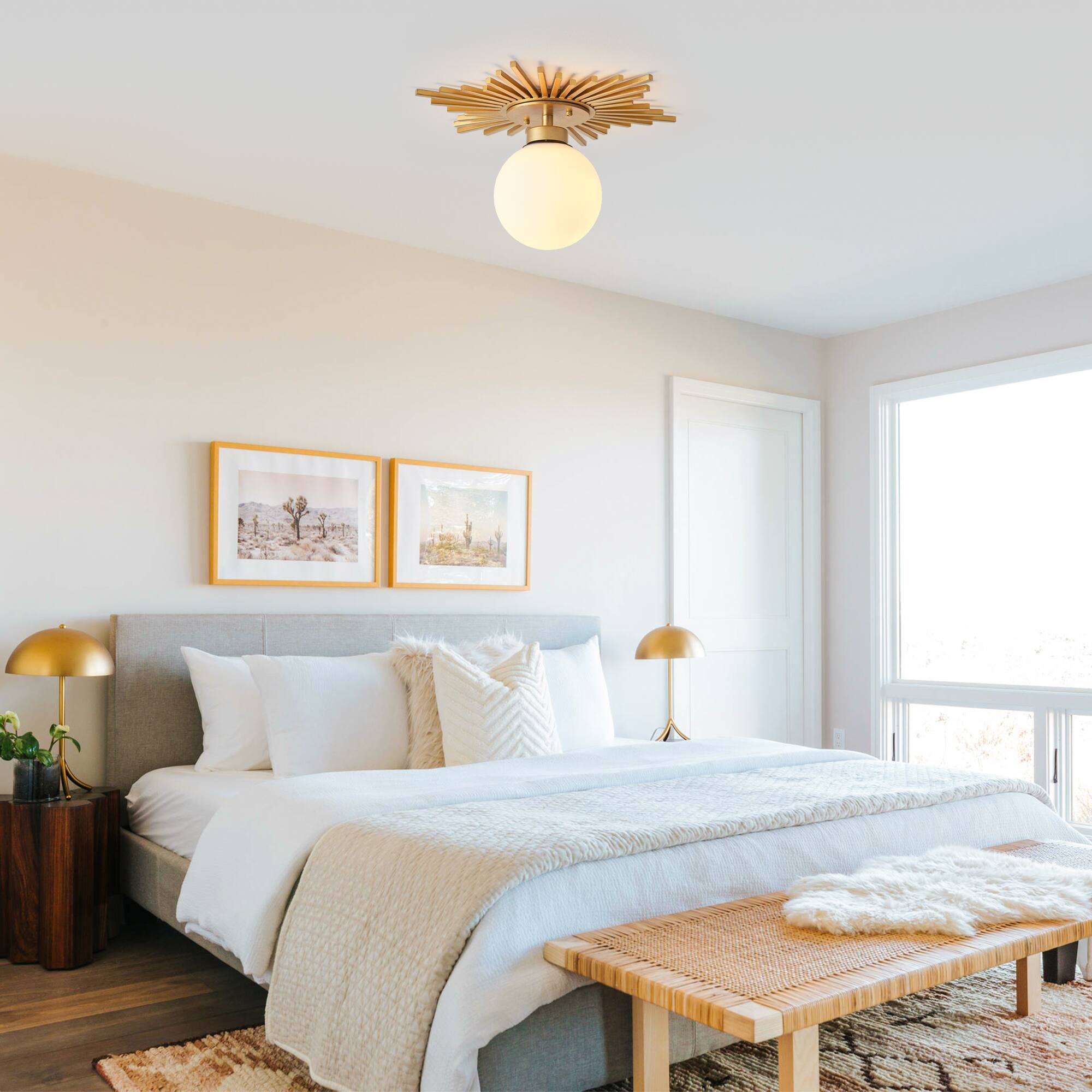 Left. Parrot Uncle - 17.7 in. 1-Light Gold Semi-Flush Mount Ceiling Light - Gold.