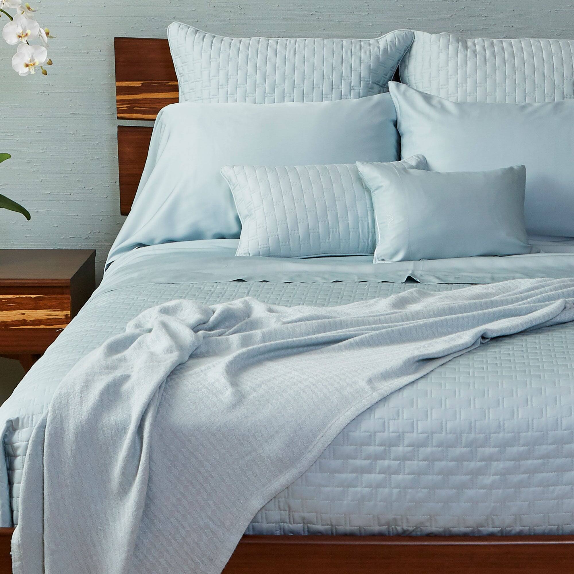 Alt View 1. BedVoyage - Luxury 100% viscose from Bamboo Quilted Brick Coverlet - Sky.