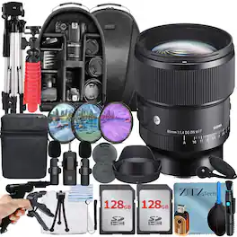 Sigma - 85mm f/1.4 DG DN Lens for Sony E Mount Bundle with 2x 128GB Memory Card + Case + ZeeTech Accessory Bundle - Black