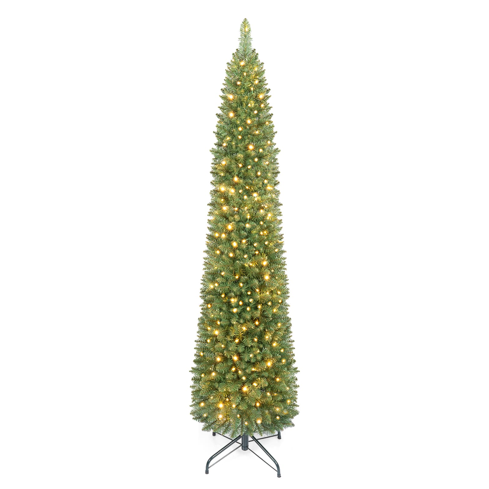 Costway - 6 FT Pre-Lit Pencil Christmas Tree with 180 LED Lights & 390 Branch Tips Party - Green