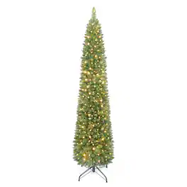 Costway - 6 FT Pre-Lit Pencil Christmas Tree with 180 LED Lights & 390 Branch Tips Party - Green