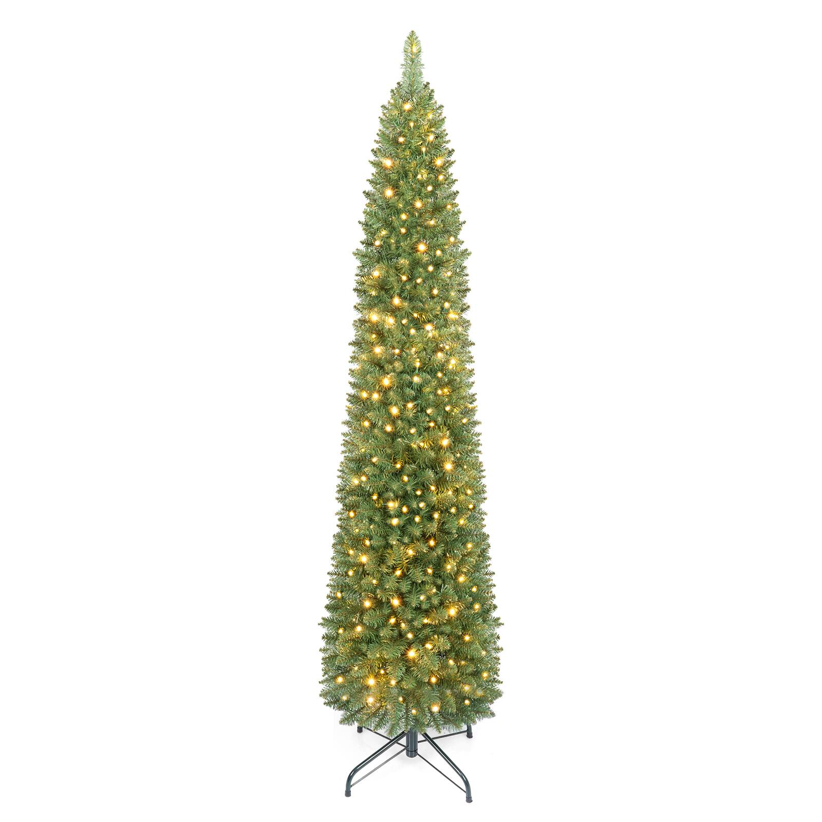 Costway - 6 FT Pre-Lit Pencil Christmas Tree with 180 LED Lights & 390 Branch Tips Party - Green