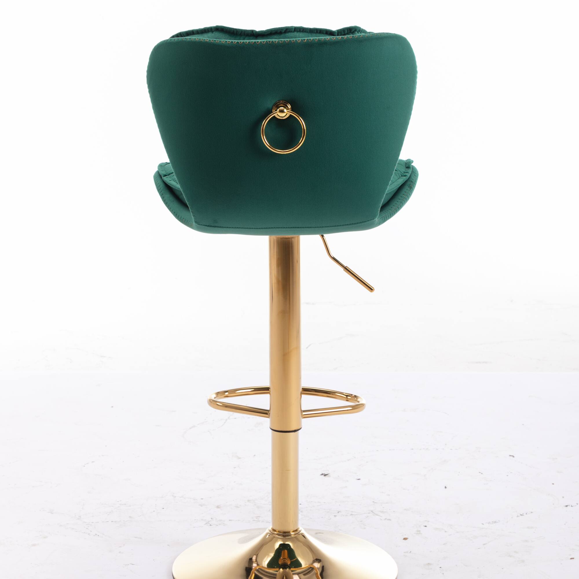 Angle. GOODSILO - Set of 2 Adjustable Swivel Bar Stools with Chrome Footrest and Velvet Upholstery - Green.