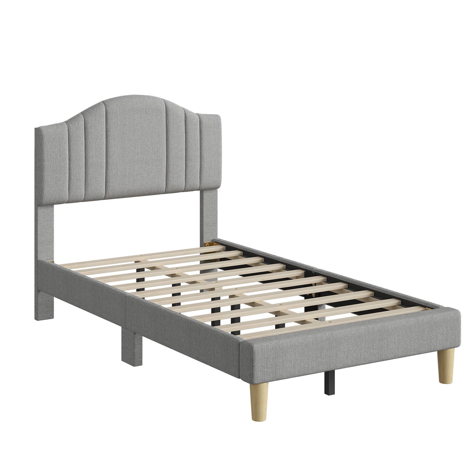 Alt View 3. Pinmoco - Pinmoco - Upholstered Platform Bed Frame with Adjustable LED Arc Headboard - Fabric Gray.
