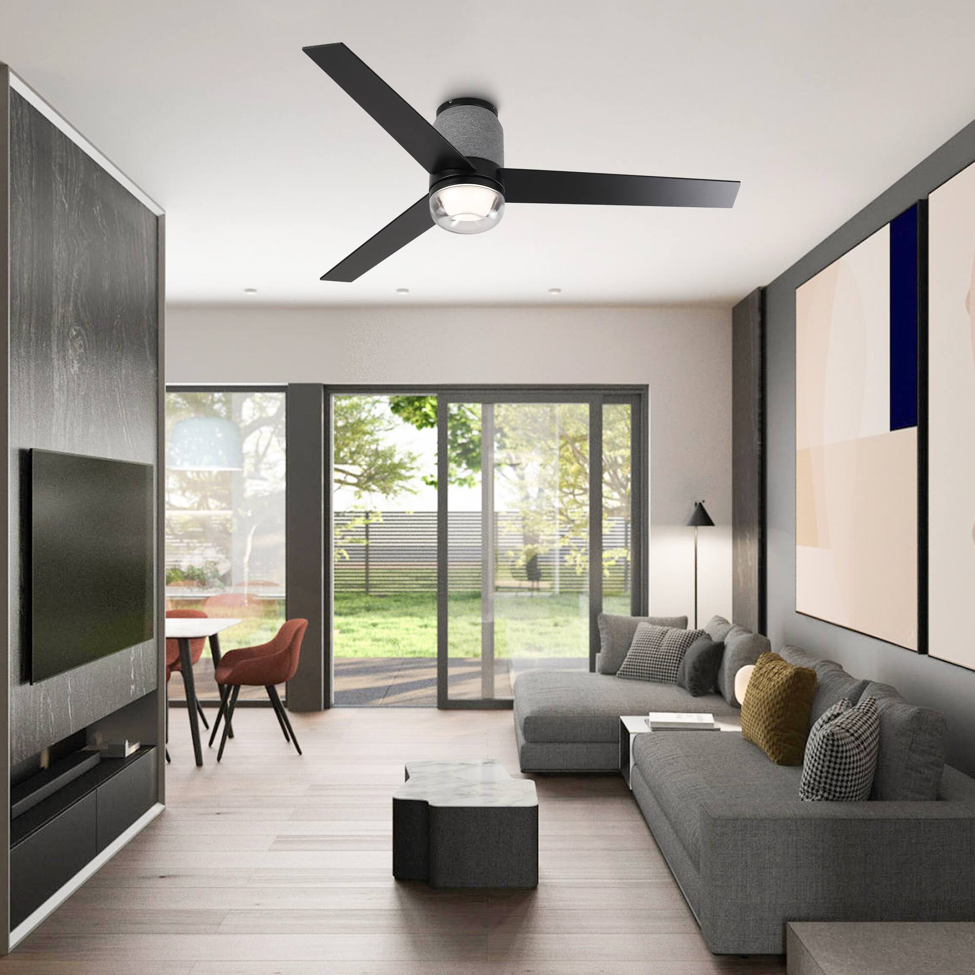 Alt View 6. Parrot Uncle - 52" Modern 6-speed RGB Smart Hugger Ceiling Fan with LED Light and Remote, App Control - Matte Black.