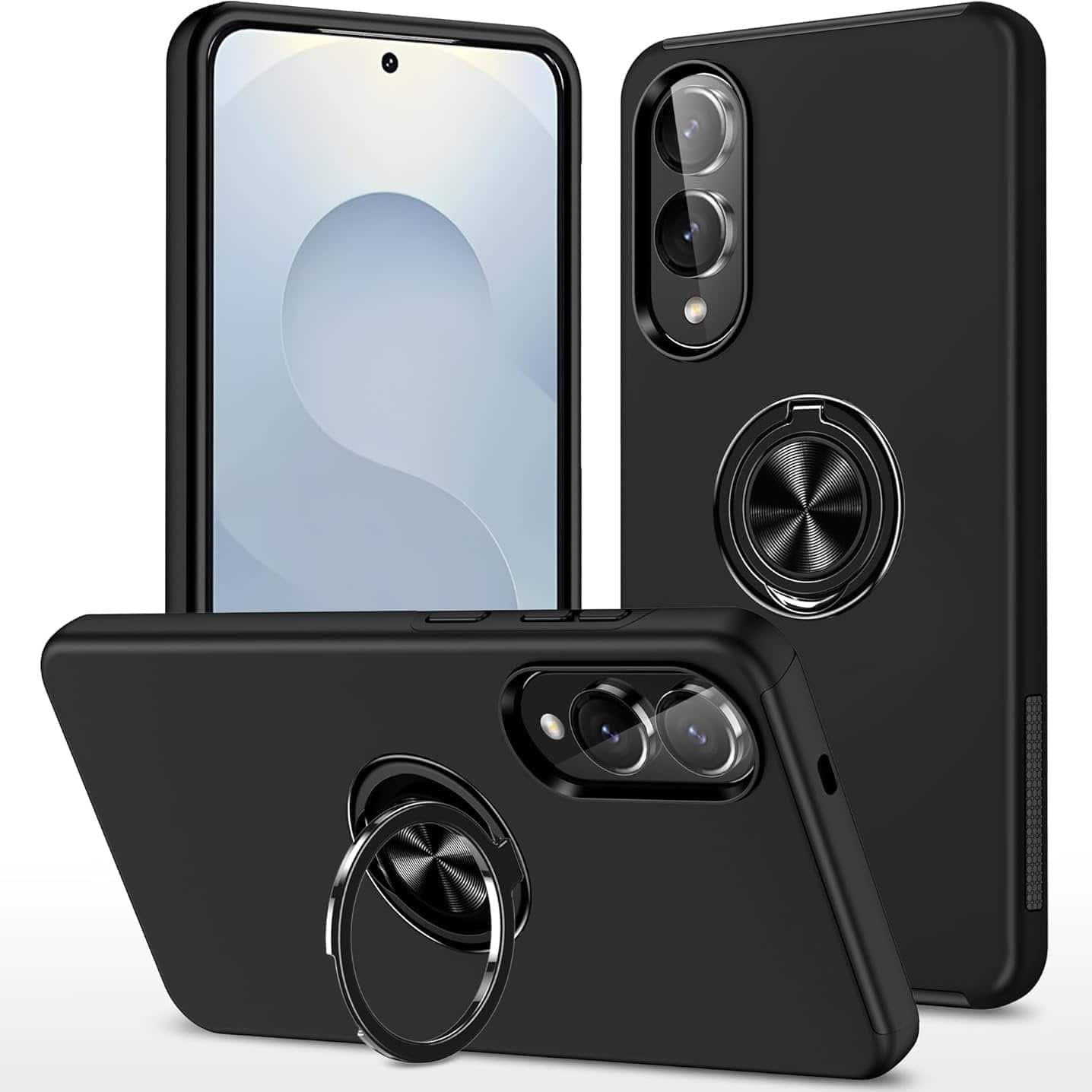 Entronix - Case Compatible with Galaxy S25 Edge - 360º Circular Ring Gripstand - Black