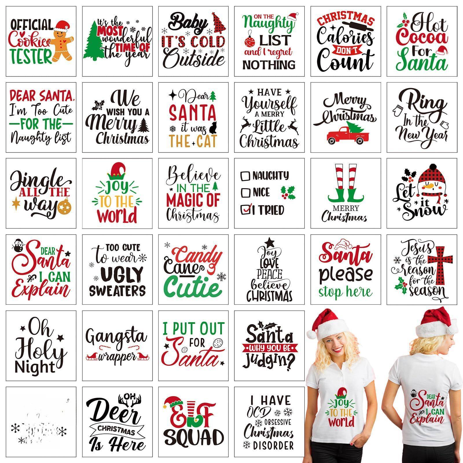 Sure, here is the corrected and grouped text from the image:

---

**Top Row:**
- OFFICIAL Cookie Tester
- It's the MOST wonderful time of the year
- Baby IT'S COLD Outside
- Naughty LIST and I regret NOTHING
- CHRISTMAS Calories DON'T Count
- Hot Cocoa for Santa

**Second Row:**
- DEAR SANTA, I'm Too Cute FOR THE Naughty list
- We WISH YOU a Merry Christmas
- Dear SANTA it was THE CAT
- Jingle ALL THE way
- Believe IN THE MAGIC OF Christmas
- HAVE Yourself a Merry Little Christmas
- Merry Christmas
- Ring In the New Year

**Third Row:**
- Joy TO THE world
- NAUGHTY NICE I TRIED
- MERRY Christmas
- Let it Snow
- DEAR Santa I CAN Explain
- TOO CUTE to wear UGLY SWEATERS
- Candy Canes & Cutie
- Oh Holy Night
- Gangsta wrapper
- I PUT OUT FOR Santa

**Fourth Row:**
- Santa please stop here
- Jesus is the reason for the season
- Santa WHY you be Judgin'?
- I HAVE OCD OBSESSIVE Christmas DISORDER