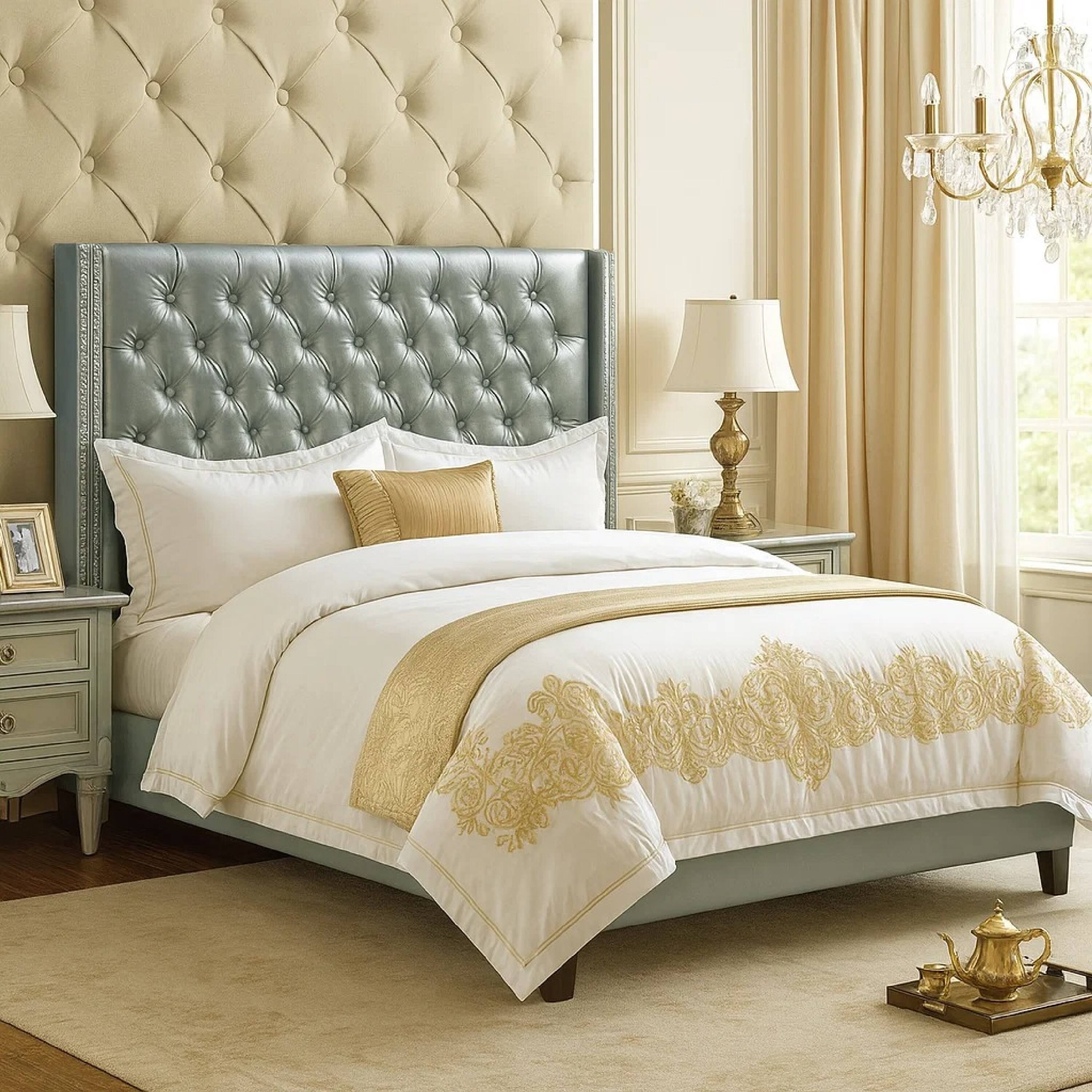 Alt View 6. Manhattan Lane - Faux Leather Upholstered Full Size Bed Featuring Nail head Trim - Silver.