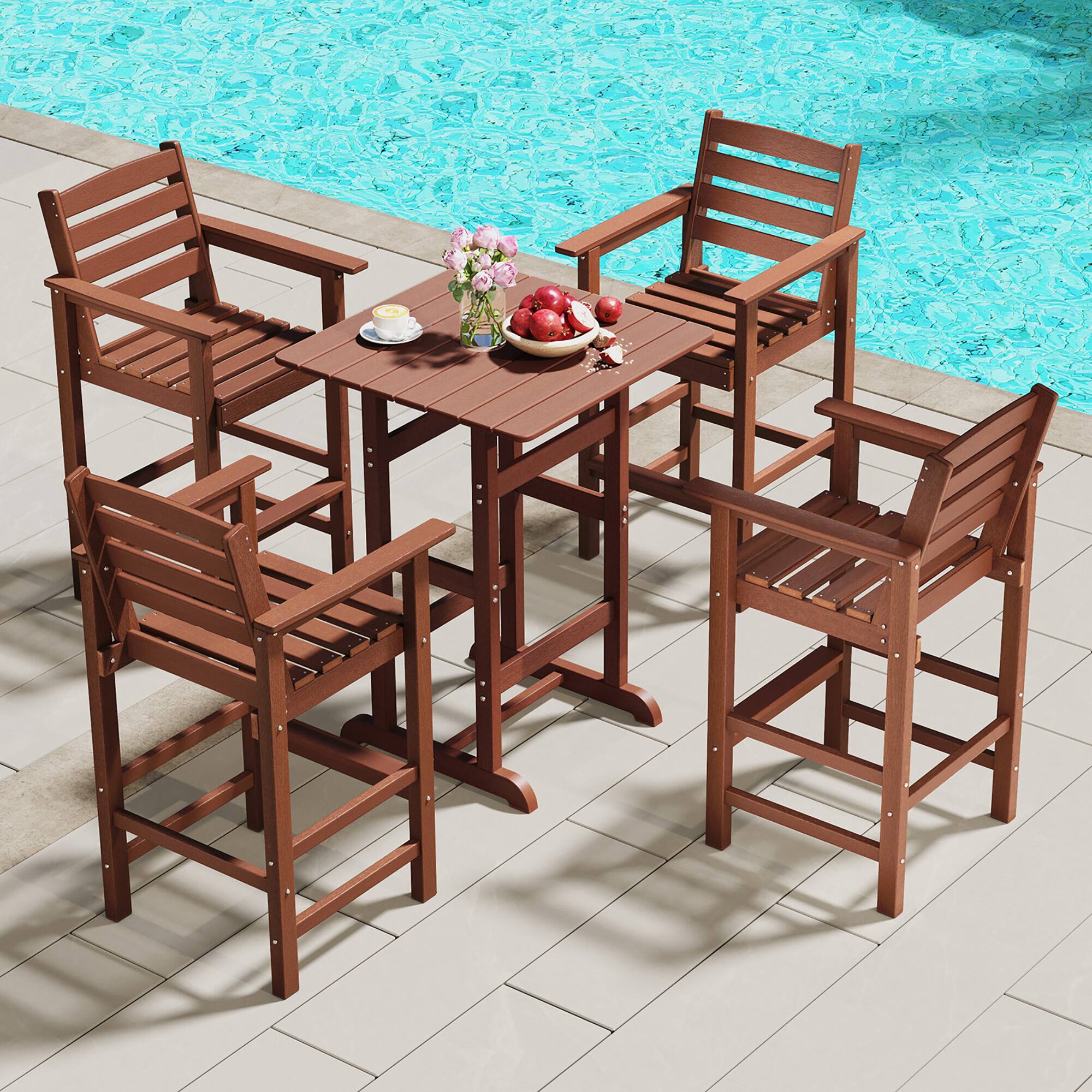 Alt View 1. Gymax - Gymax Patio Bar Stools Set of 4 Tall Adirondack Chair w/ Backrest Armrests & Footrests Brown - Brown.