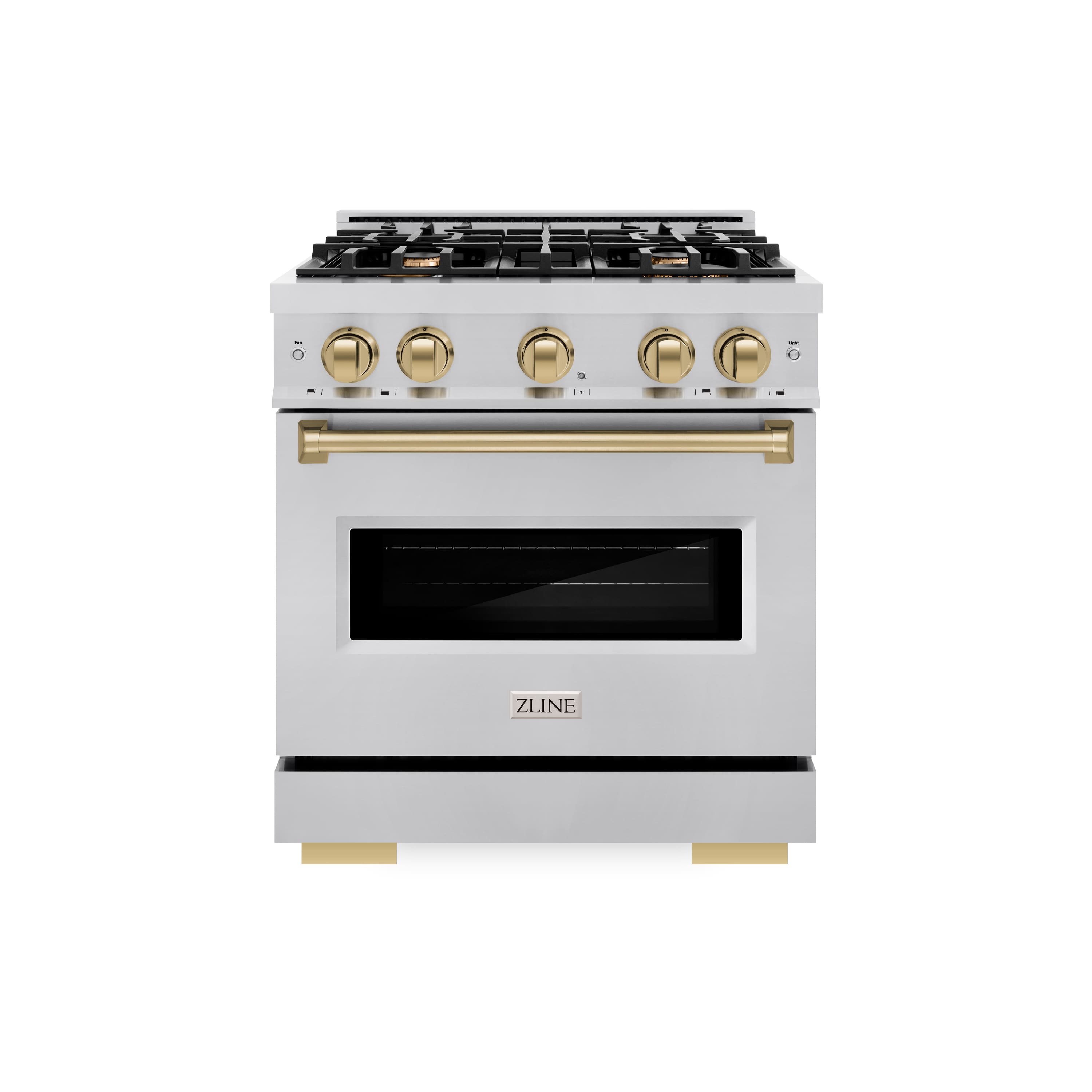 Front. ZLINE - Autograph Edition 30" Classic Gas Range w/ 4 Burners & Champagne Bronze Accents (CGRZ-30-CB) - Stainless Steel.