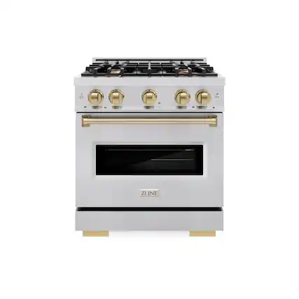 Front. ZLINE - Autograph Edition 30" Classic Gas Range w/ 4 Burners & Champagne Bronze Accents (CGRZ-30-CB) - Stainless Steel.