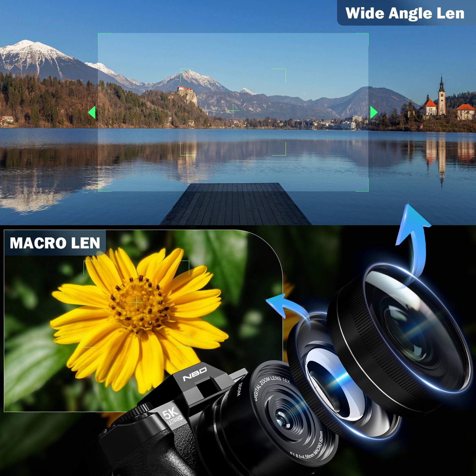 Wide Angle Len  
MACRO LEN  
NBO 5K ULTRAHD  
ZOOM  
LENS ZOOM 16X DIGITAL 52mm 51 8 58mm