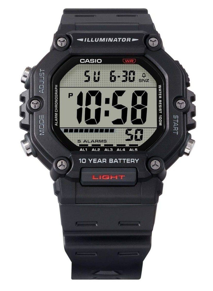 ILLUMINATOR ADJUST MODE CASIO WR 5U 6-30 SNZ P WATER CHRONOGRAPH 10:58 RESIST ALARM 100M 5 ALARMS 50 AL1 AL2 AL3 AL4 AL5 START 10 YEAR BATTERY LIGHT