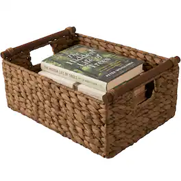 Best Choice Products - Wicker Storage Basket, Shelf Basket w/ Wooden Handles, Rectangular Storage Bin - Chestnut