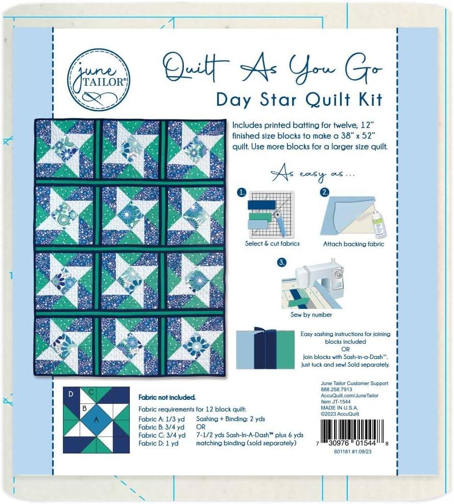 Left. AccuQuilt - June Tailor Day Star Quilt Block Quilt-As-You-Go Kit (12-Block Pack).