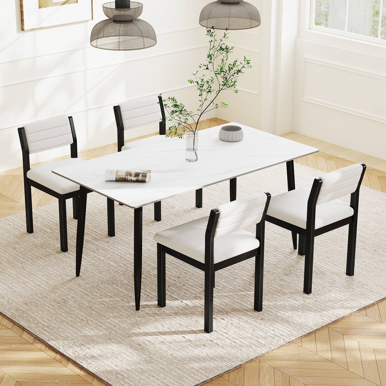 Alt View 1. Gymax - Gymax Dining Chair Set of 4 Sherpa Upholstered Kitchen Chairs w/ Wood Frame White - Black, White.