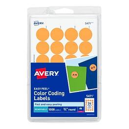 Avery - Easy Peel Laser Color-Coding Labels, 3/4" Dia, 1,008 Labels/Pack - Neon Orange