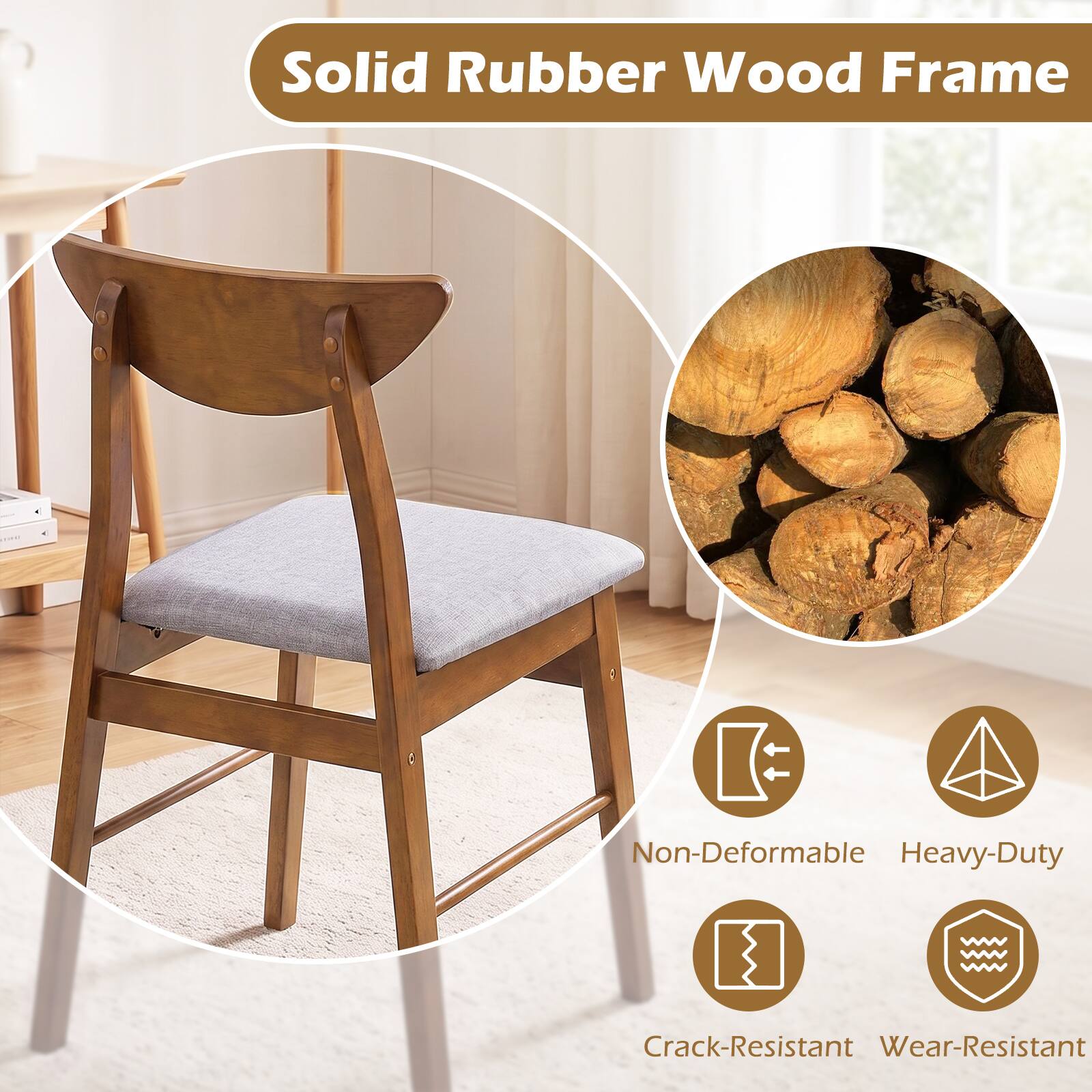 Solid Rubber Wood Frame

- Non-Deformable
- Heavy-Duty
- Crack-Resistant
- Wear-Resistant