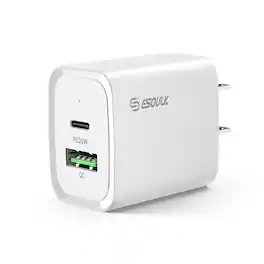 Esoulk - 2-Port Fast Wall Charger Adapter 20W PD USB-C + QC Quick Charge For Samsung iPhone iPad Universal - White