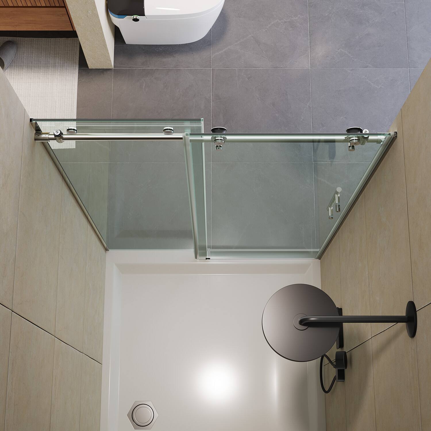 Back. Koligey - 44-48" W x 76 "H Semi-Frameless Sliding Shower Door-10 mmTempered Glass,Stainless Steel Anti-Rust Hardware - sliver.