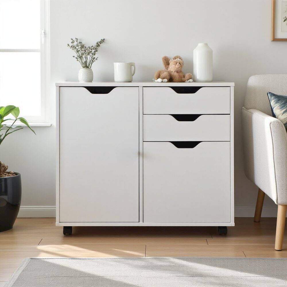 Alt View 6. FurniFact - Composite Wood Home Office Floor Cabinet with Filing Drawer - White.