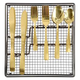 Gibson - Home Abbeville 41 Piece Stainless Steel Flatware Set with Wire Caddy - Gold