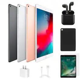 Apple - Refurbished Excellent - iPad Air 3 A2152 (WiFi) 256GB Bundle with Case, Wireless Earbuds,Tempered Glass Screen Protector - Space Gray