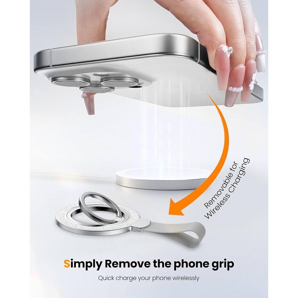 Left. PARKER SLATER - Phone Grip – Bling Silver Removable Rotating Ring Stand - Silver.