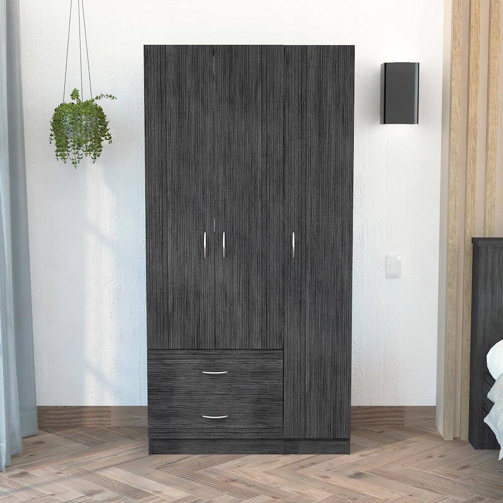 Alt View 2. TuHome - Austral Three Door Armoire Smokey Oak / White MDF - White.