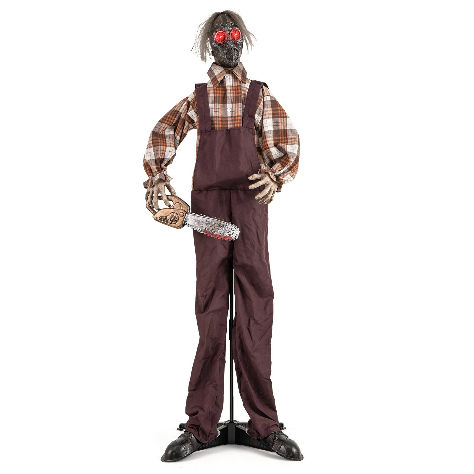 Costway - Halloween Animatronic Shaking Haunted Man w/ Chainsaws Life Size Scary Bio-Human - Brown