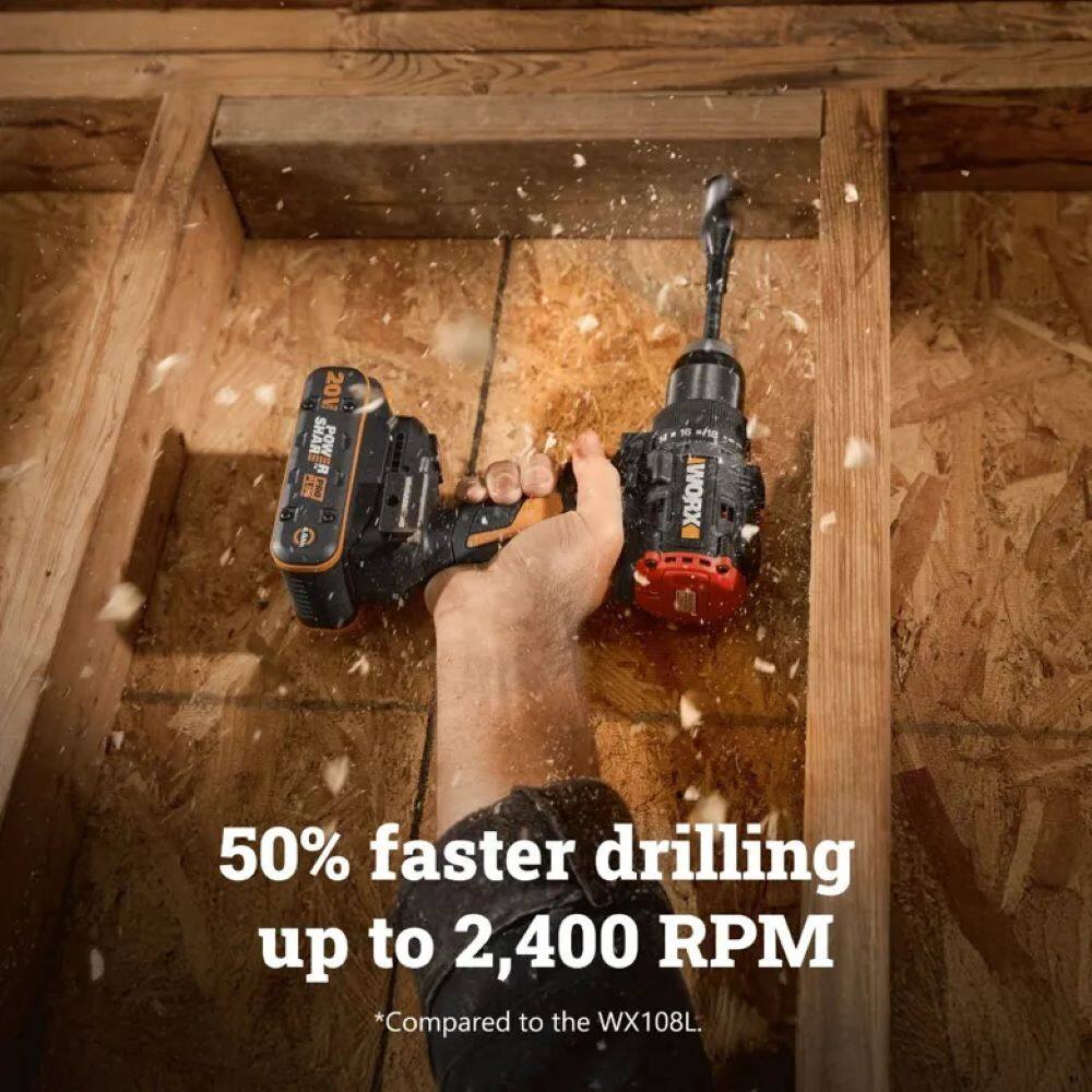 20V SHAR POW i UP IWORX  
50% faster drilling up to 2,400 RPM  
*Compared to the WX108L.