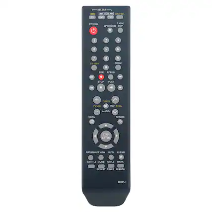SELECT VIEW
INPUT SFL TV DVD VCR
POWER F.ADV/ OPEN/CLOSE SKIP 1 2 3 4 5 6 7 TV 100+ 8 0 9 ZOOM REC SPEED H4 HN STOP PLAY H 44 + TVMUTE TV VOL TRK TV CH | AUDIO MENU F.. RETURN ENTER DISCMENU tz VIEW INFO CLEAR G SUBTITLE MODE ANGLE MARK REPEAT TIMER SEARCH 00061J
