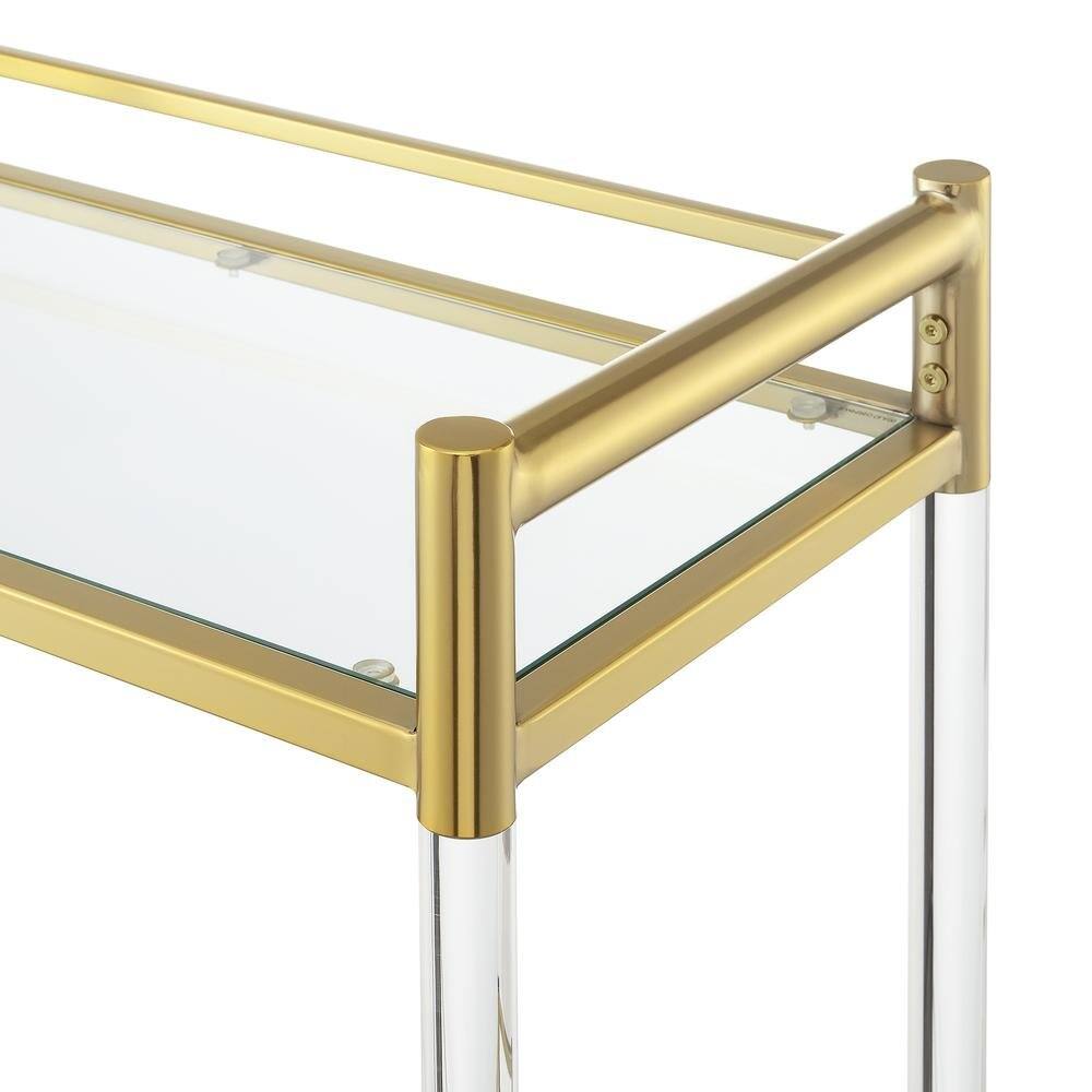 Angle. FurniFact - Bar Cart with 2 Tiers of Glass, Acrylic Legs, Locking Casters in Gold Chrome - Gold.