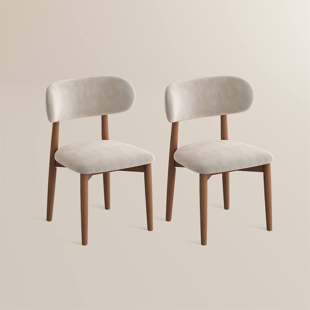 Alt View 6. POVISON - Mid-Century Modern Wood Dining Chairs Set of 2（Cotton Linen，Beige & Light  Walnut） - Beige & Light Walnut.