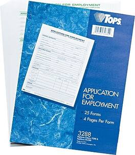 TOPS - TOPS® Application For Employment, 4 Sided, Folded, Ruled, 1-Part, 11" x 8 1/2", 25/Pk - White