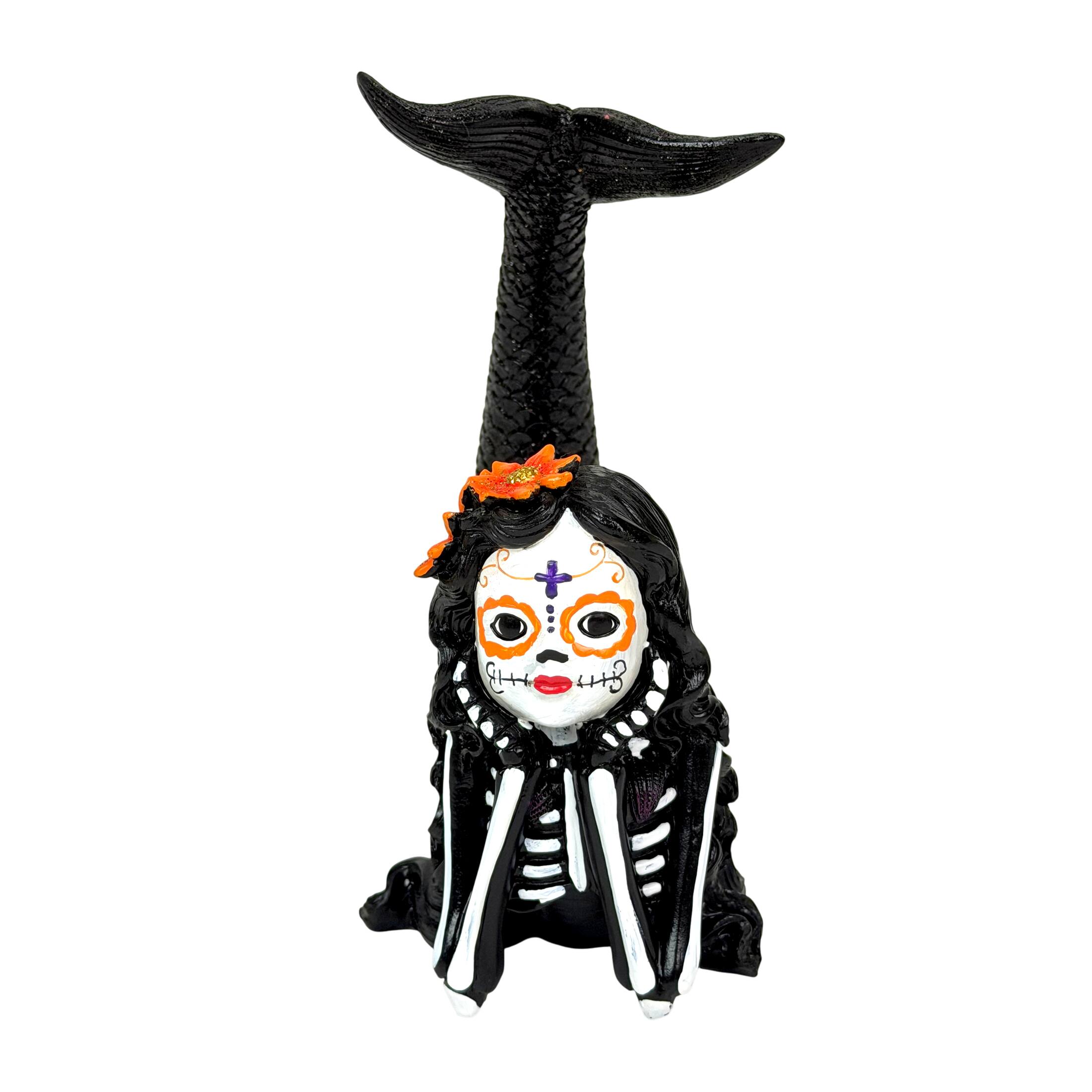 Alt View 1. Things2Die4 - Day of the Dead Mermaid Figurine Resin Skeleton Decor 7.75 Inch Tabletop - Multicolor.
