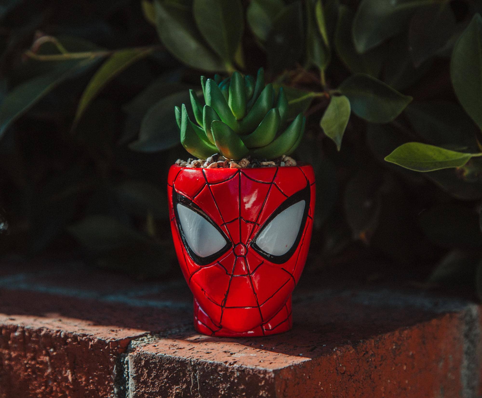 Alt View 5. Marvel - Marvel Comics Spider-Man 3-Inch Ceramic Mini Planter With Artificial Succulent - Red.