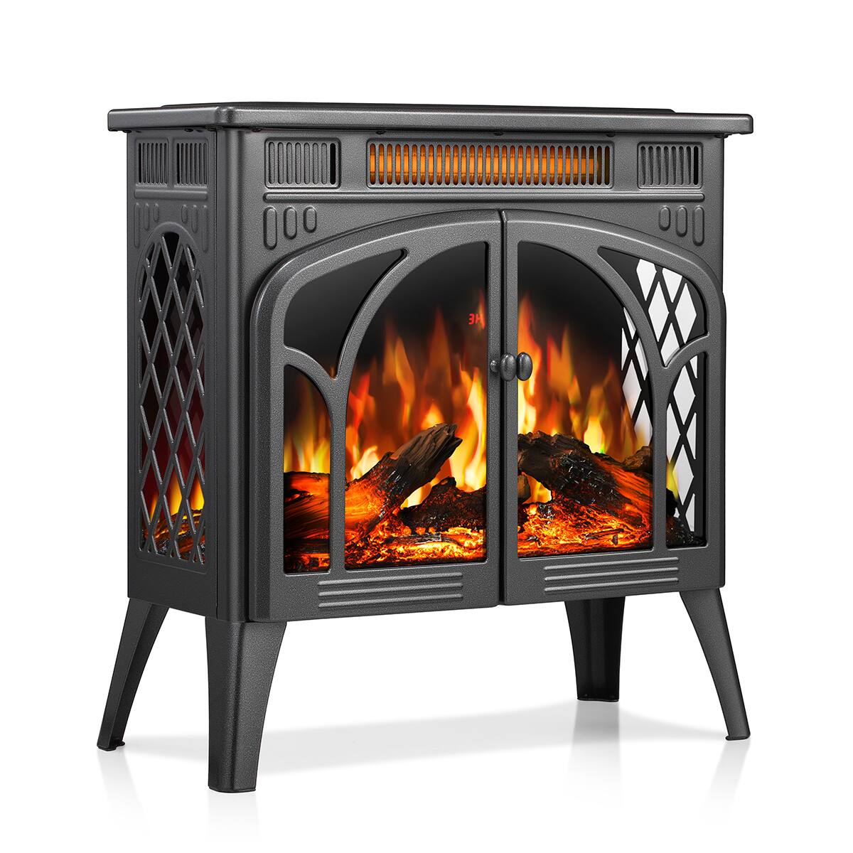 Alt View 1. Bestier - Electric Fireplace Heater 24.25" with Remote, Adjustable Brightness and Heating Mode, Flame Effects & Log Colors, Grey - Grey.