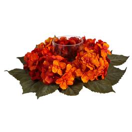 BreeBe - 14" Autumn Hydrangea Artificial Candelabrum Arrangement - Orange