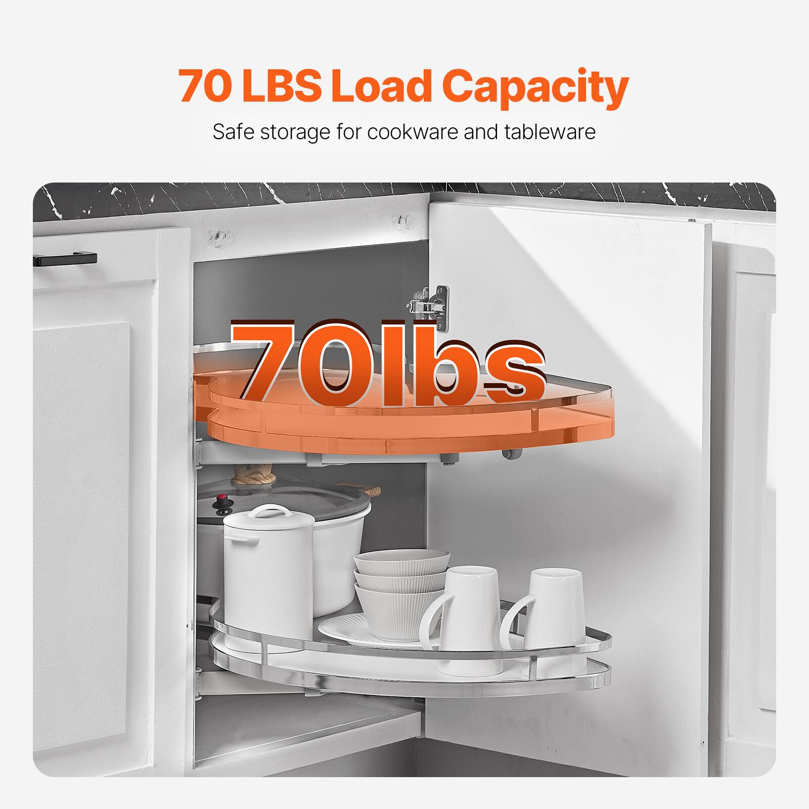 70 LBS Load Capacity  
Safe storage for cookware and tableware  

70 lbs