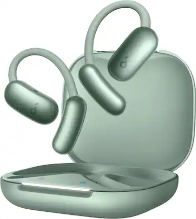 Front. Soundcore - by Anker AeroFit 2 A.I. Assistant Open-Ear Bluetooth Headphones with Real-Time Translation and Adjustable Ear Hooks - Sage Green.