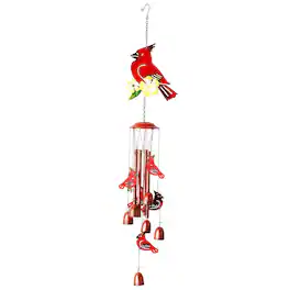 G128 - Wind Chime with Cardinal Design for Outdoor Decor - Red