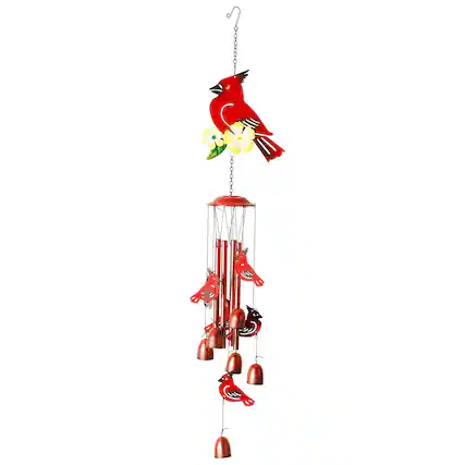 Front. G128 - Wind Chime with Cardinal Design for Outdoor Decor - Red.