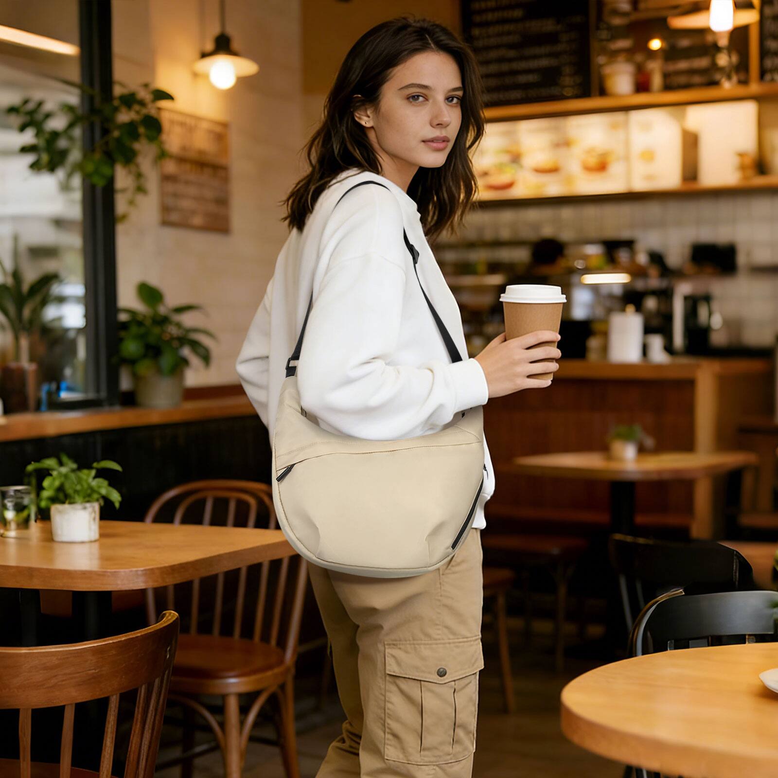 Alt View 4. Unique Bargains - Arch Moon Crossbody Bag, Sling Bag for Men Women, Medium Shoulder Bag with Adjustable Strap, Chest Bag for Daily Commute - Khaki.
