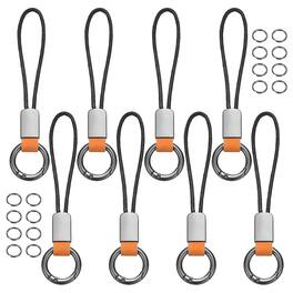 Unique Bargains - 8pcs Car Keychain Finger Ring, Leather Keyring Short Zinc Alloy Lanyard with Metal Ring Key Fob for Keys Bag - Orange