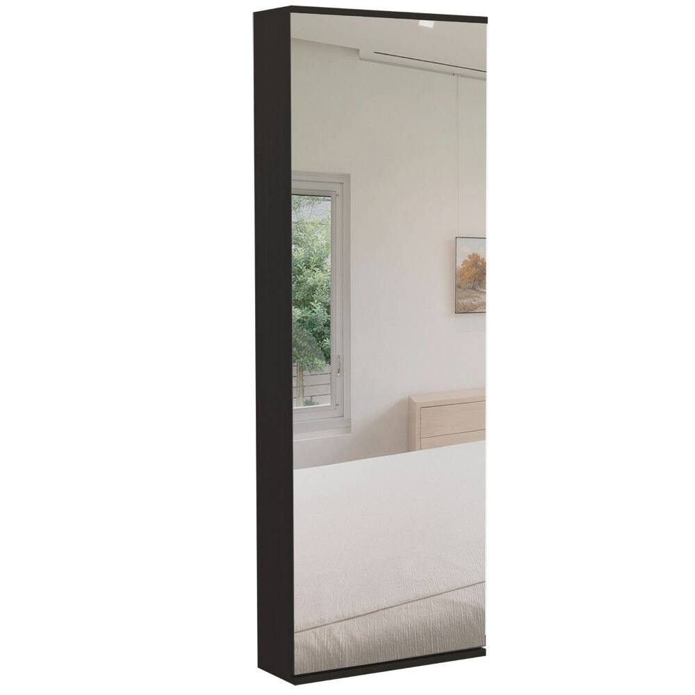 Back. Loheer - Loheer black wall mounted shoe rack, mirrored door cabinet, 54 inch high - Black.