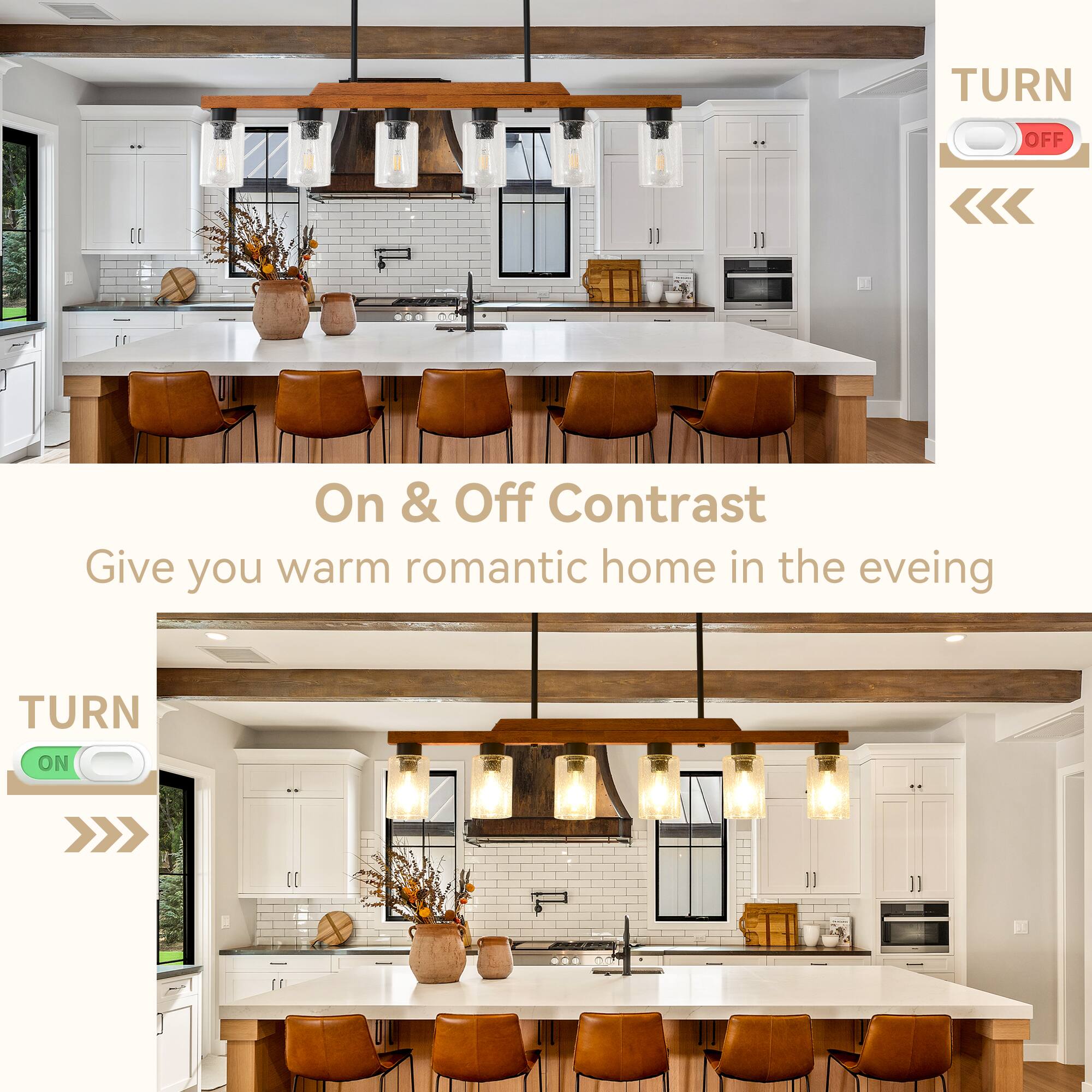 On & Off Contrast  
Give you warm romantic home in the evening  

TURN OFF  
TURN ON