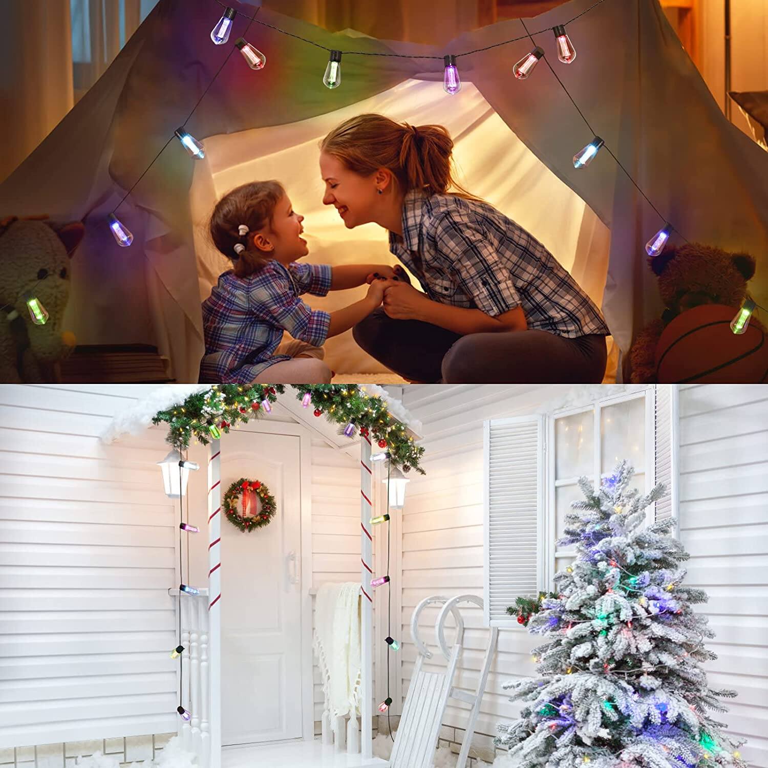 Left. Oumilen - Solar Bulb String Lights 20LED Multicolor with Remote Outdoor Fairy Lights.