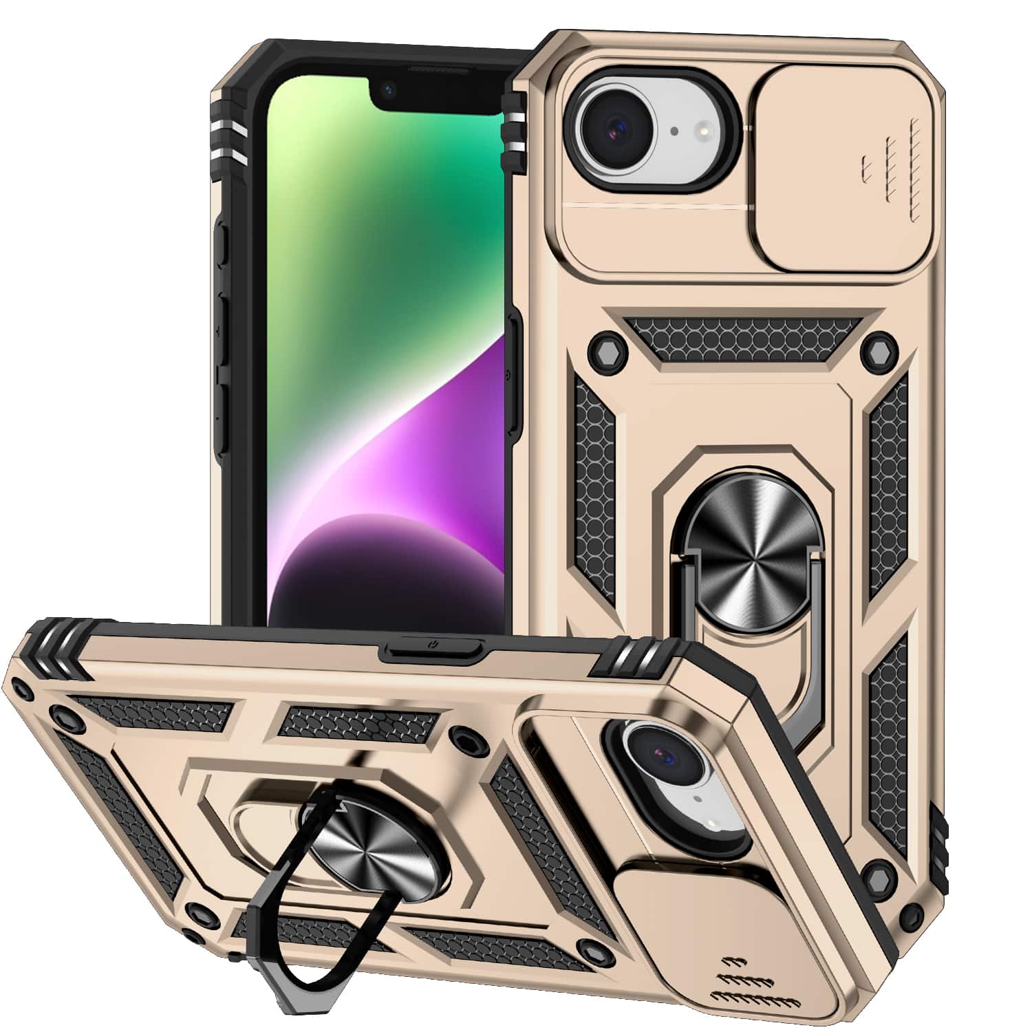 UUCOVER - Shockproof Case for iPhone 17e / iPhone 16e Slide Camera Cover Ring Stand TPU+PC Rugged Protective Back Case - Gold price history on PriceWatchPro