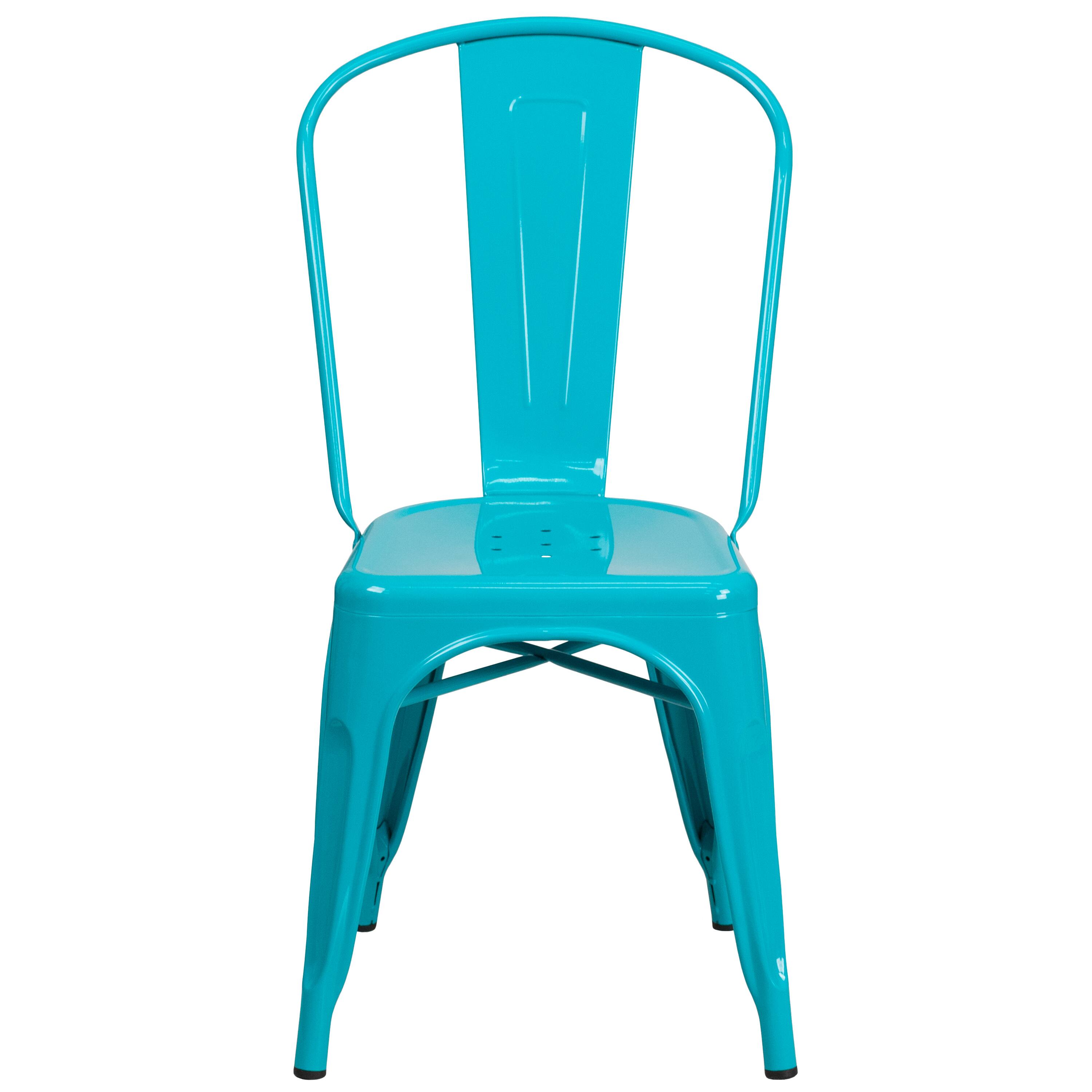 Alt View 7. Emma + Oliver - Commercial Grade Colorful Metal Indoor-Outdoor Dining Stack Chair - Crystal Teal-Blue.